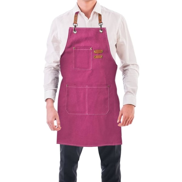 Mænds køkkenforklæde 76 * 68 cm lærredsforklæder (murstensrøde) med 3 Po