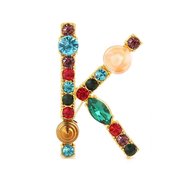 Crystal K Pearl Initial Brooch Gold Plated Enamel Colorful Letter Alphabet Breastpin Pin Jewelry for GIFTS