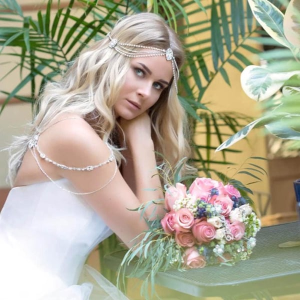 Kvindes Rhinestone Bit Kæde Boho Krystal Hovedbeklædning Rosenguld Bryllup
