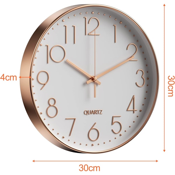 Minimalistisk Väggklocka med Guldprägling, 30CM (12 Tum) Tyst M