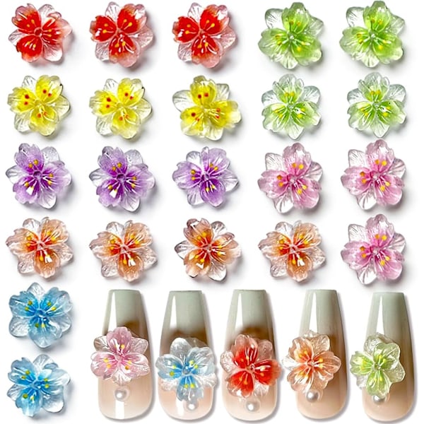 50 st 3D Blommor för Naglar Charms Isgenomskinliga Blommor Nagel Charms Blommor Nagelkonst Charms Lysande Blommor Charms för Naglar Design Resin Blommor Blad