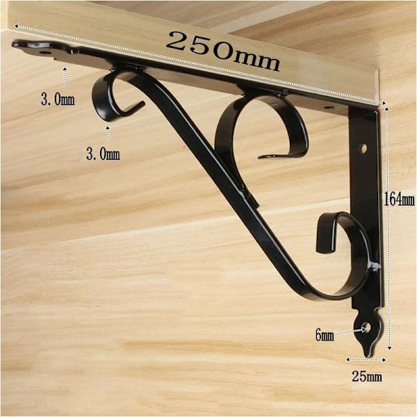 1 Par Metalvæg Hyldebeslag 250mm x 164mm (Sort) 90° Triang