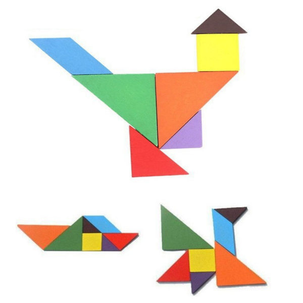 Färgglada DIY Intellektuella Pussel Tangram Block Träleksak