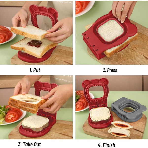 Sandwich Cutter og Forsegler, Decruster Sandwich Maker til børns frokost Uncrustable Sandwich Maker, Nem til madpakke og Bento Box Firkantet - Rød