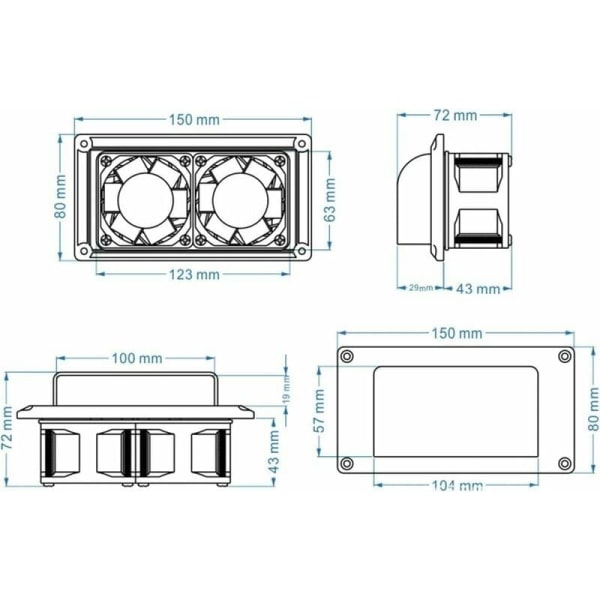 12V 13,2W Super støjsvag sideventilationsventilator Sideventil Udstødning Por