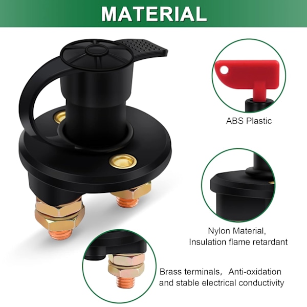 Batteriisolator 12V/24V Maks 200A for Bil, Lastebil, Båt, Kjøretøy Strømkutt Av/På Bryter