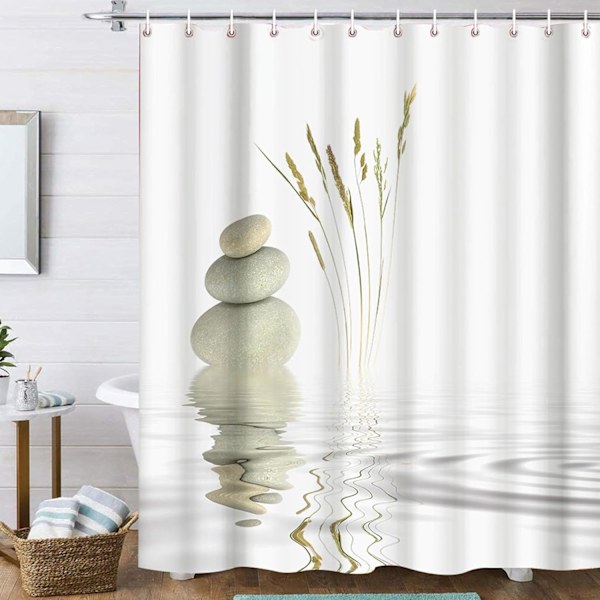 Bruseforhæng 180 x 180 cm med 12 Bruseforhængsringe Zen Sten Meditation Tekstil Bruseforhæng til Badeværelse 3D Digital Print Polyester Vaskbar