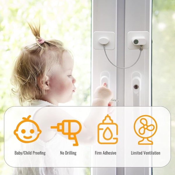 2 Pack Fridge Lock with Keys, White Child Safety Window Adhesive,