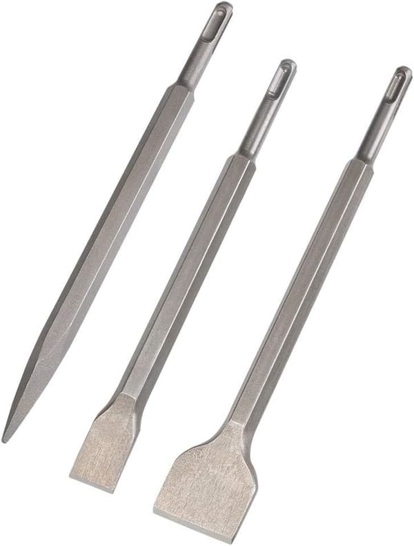 Sett med 3 (Bred meisel, flat meisel, spiss meisel) for lett drill