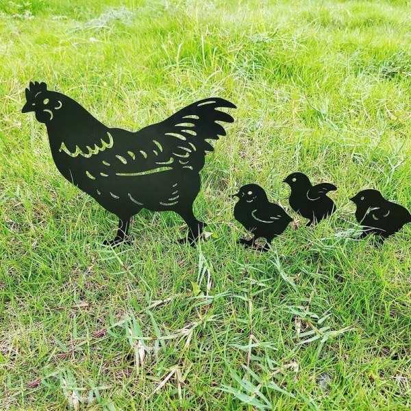 Outdoor Metal Garden Decor, Chicken Yard Art Garden Metal Statues