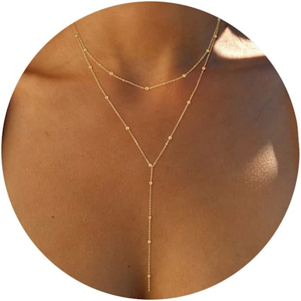 Lariat-kultaketju naisille, hieno pitkä ketju 14k kultapinnoitettu/hopea Y-muotoinen riipusketju trendikäs kerrostettu CZ-helmiketju riipusketjut Si