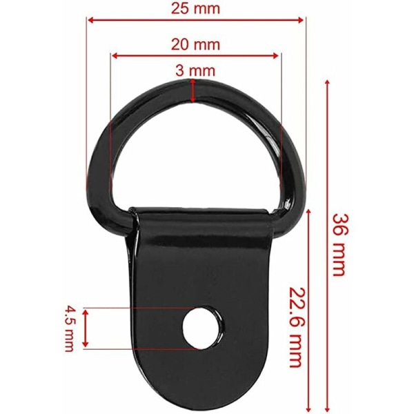 20 stycken D-ring surrningsringar 36x25 mm Svart, Traction Surrning Ri