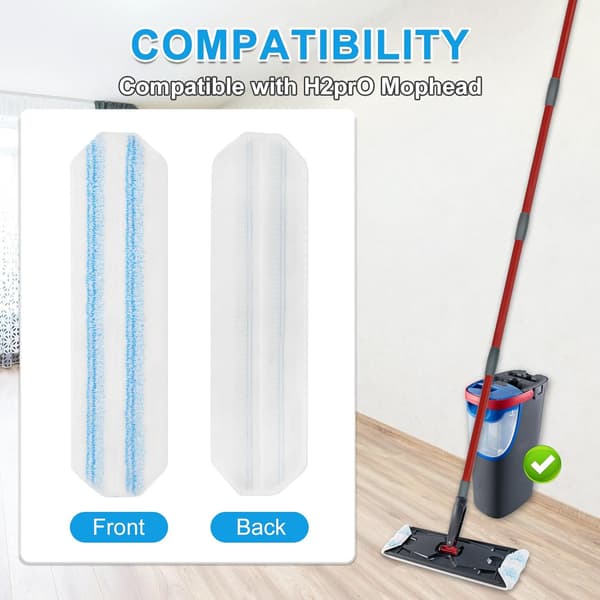 Mopperstatningspuder til Ocedar H2prO fladmoppe, 4-pak mopperefills -O-Cedar H2pro fladmoppe, maskinvaskbare genanvendelige mikrofiber moppehoveder erstatning