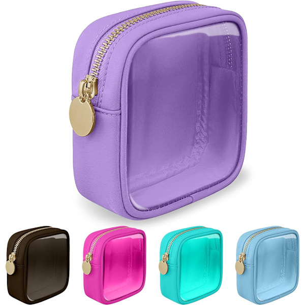 (Lilla) Mini Gjennomsiktig Reise Sminkeveske Organizer for Veske, Liten Søt Sminkeveske Preppy Kosmetisk Glidelåsveske, Transparent PVC & Nylon Reise Co