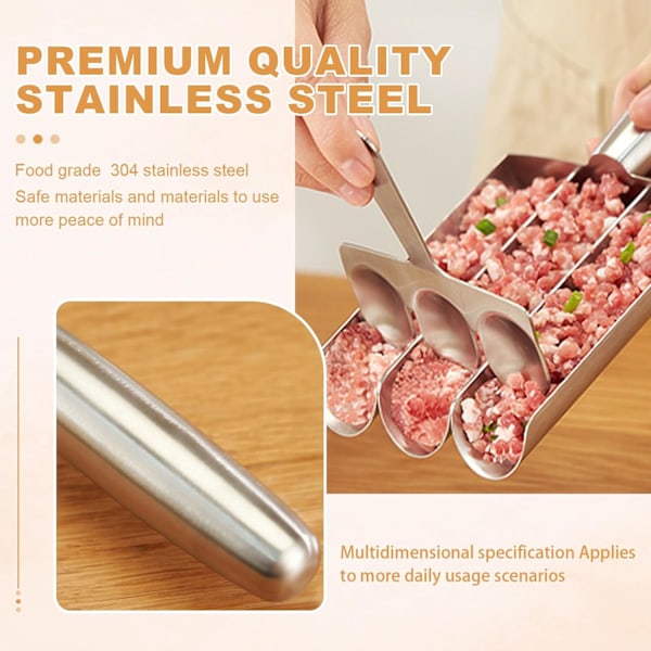 Premium 304 Rustfritt Stål Kjøttbollemaker - Trippelrørdesign med Bonus Skrape, Perfekt for Biff- og Kyllingkjøttboller, Ergonomisk og Holdbar