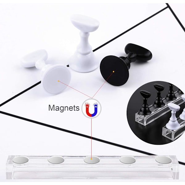 (Sort+Hvid) Magnetisk Falsk Negleholder, Praktisk Akryl Negle