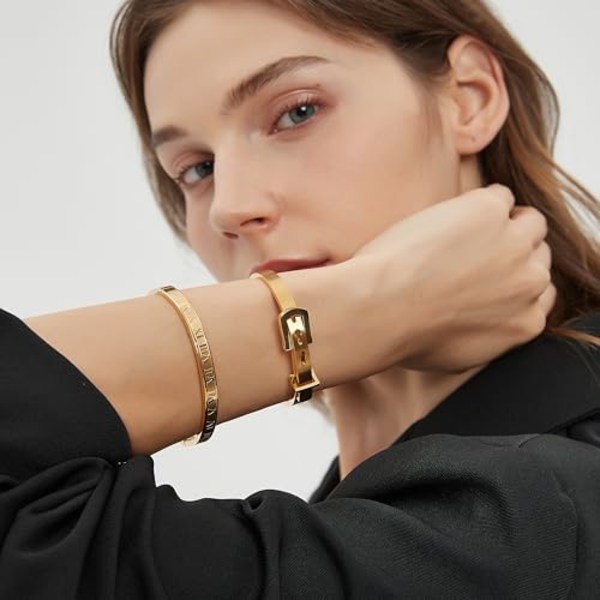 Guld Sølvbelagte Armbånd til Mænd Kvinder Romertal Armring Armbånd Rustfrit Stål Personlig Graveret Unisex Gi