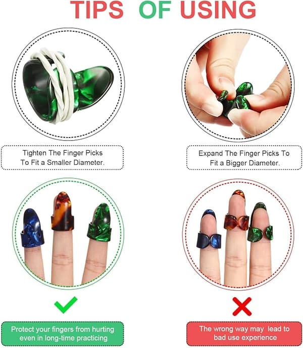 Tommelpicks Fingerpicks, Medium, Vinklet Flad, Celluloid Guitar F