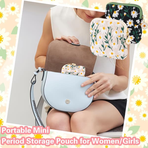 2 stk. Tusenfryd Sanitetsbind Oppbevaringspose, Broderi Menstruasjonskopp Pose Bomull Myk Periodeholder Pose Bærbar Tampongholder Bind Pose Periode Kit Ba