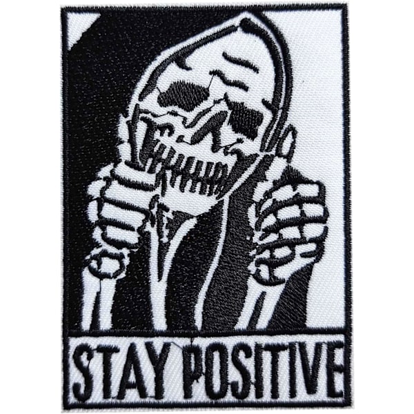 Håll dig positiv Tummen upp Skalle Stryk på Sy på Lapp, Broderad Lapp Emblem Badge för Kläder Hattar Väskor Skor Ryggsäckar Jeans