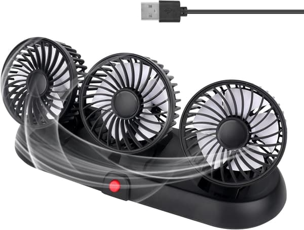 Bilventilator, Bilventilator, USB Bilventilator, Dobbelt Hoved Ventilator, 360° Rotation, 3 Justerbare Strømtilstande, Bil