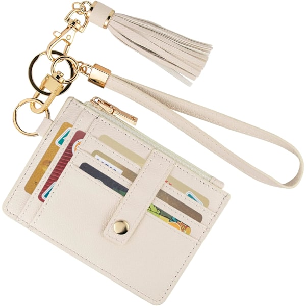 （Beige）Small Wallet for Women RFID Card Holder,Wristlet Keychain with Wallet,key chain wallet women Wristlet Wallets for