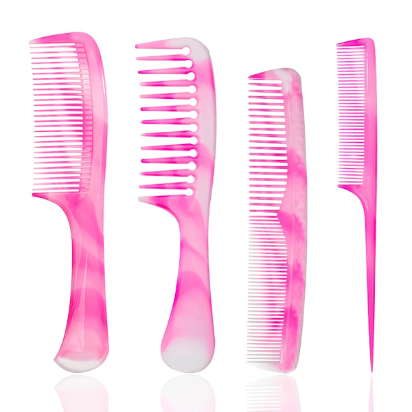 4Pack Pink Hair Comb .Wide Tooth Comb, Fine Tooth Comb, Rat Tail Comb, and a Dual Fine and Wide Tooth Comb,Hair Combs fo