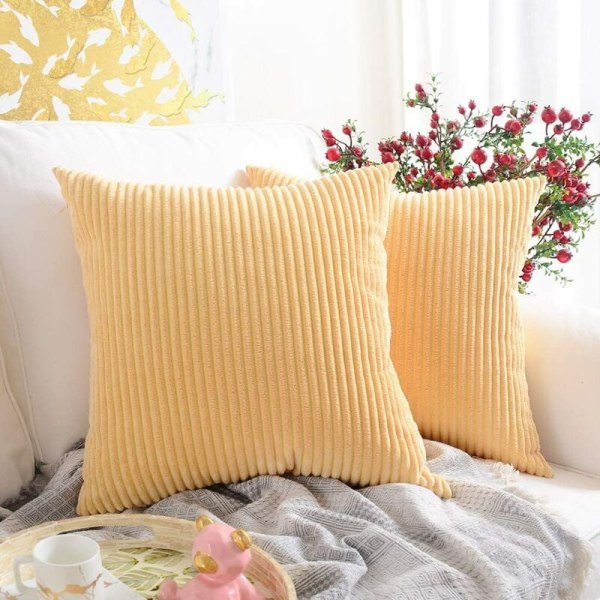 45 cm Vaaleankeltainen Raidalliset Heittotyyny- ja Tyynynpäällinen Setti 2 kpl