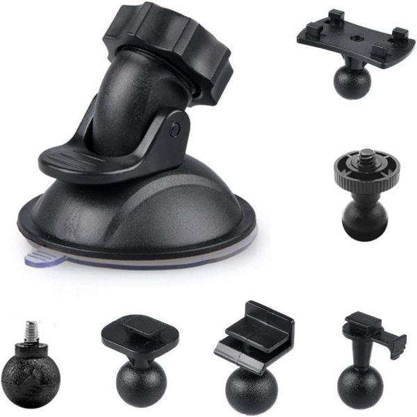 Bilfäste med Sugkopp för Dashcam, 6 Adaptrar, 360 Grader