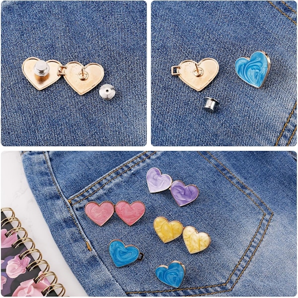 4 Set Hjärtformade Byxmidjejusterare, Ingen Sömnad Midjejusterare för Lösa Byxor Återanvändbara Justerbara Säkerhetsnålar 4 Färger Clip Brosch för Kläder Jeans Skidkläder