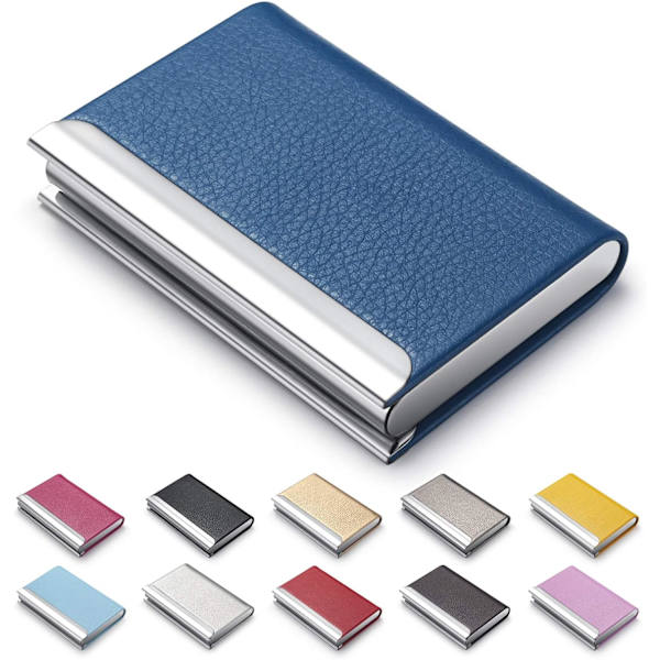 1 st Luxury PU-läder Business Card Holder (Blå) med Kortfack