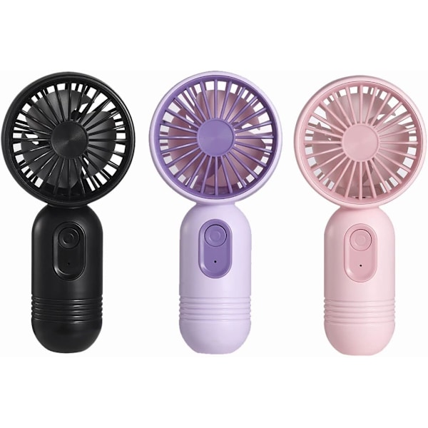 3 Pack Mini Portable Fan, Cute Handheld Fan Battery Operated Lightweight Small Personal Fan with 3 Speeds and USB Rechar