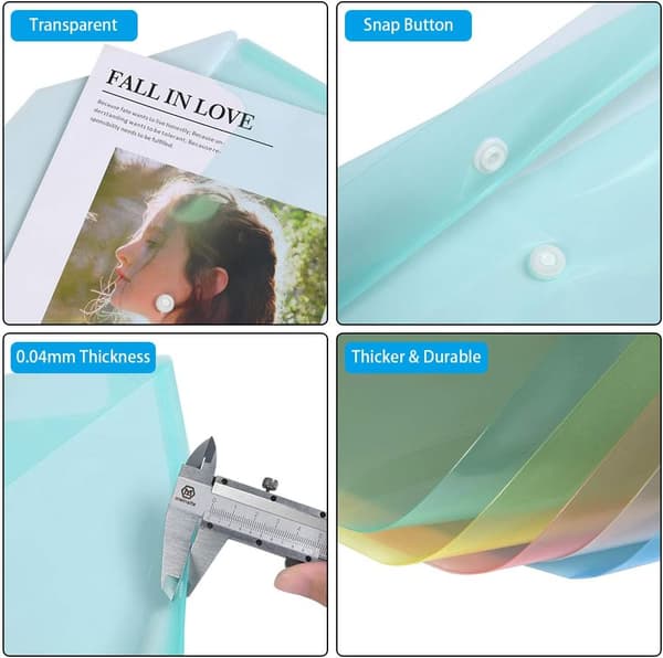 5 stk. Dokumentmappe, Transparent A4 Dokumentmappe, Plastik