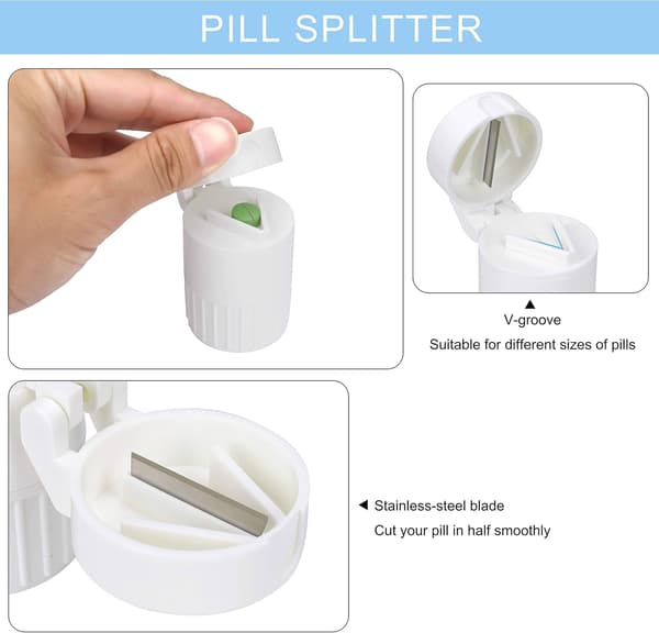 Pillebokser 4 i 1 Tablettkutter Pilleboks med Kvern Multif