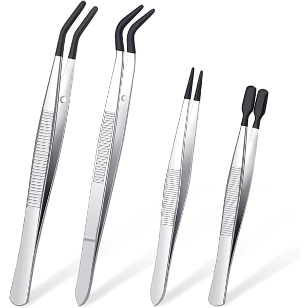 4-delars pincettset - Gummispets, PVC-belagd, Rak, Platt, Böjd för hantverk, stämplar, pärlor, smycken
