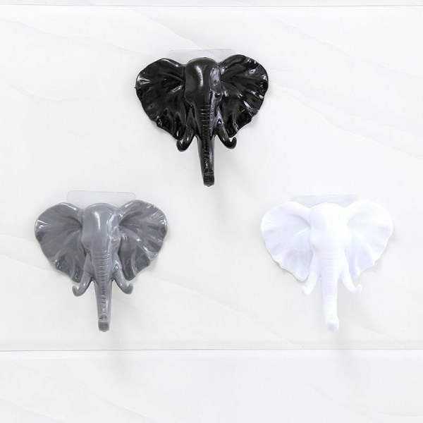 3 stk elefanthode (svart, hvit, grå) - moderne veggdekor i harpiks