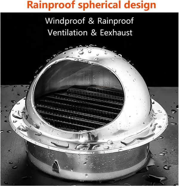 Ventilationsrist, Ventilationsrist i rustfrit stål, Rund ventilationsrist til emhætte, Sfæriske ventilationsriste, 100 mm