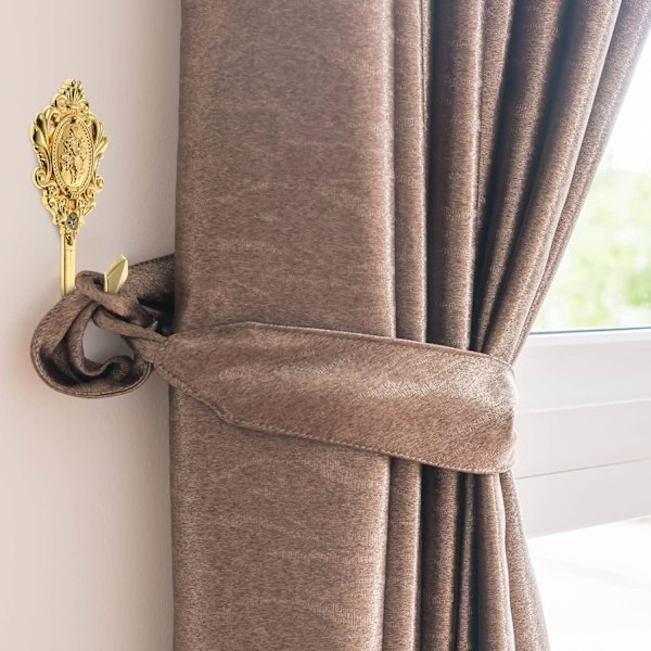 2-pack Gyllene Vintage Draperihållare Gardinomtag Krokar Rosmönster