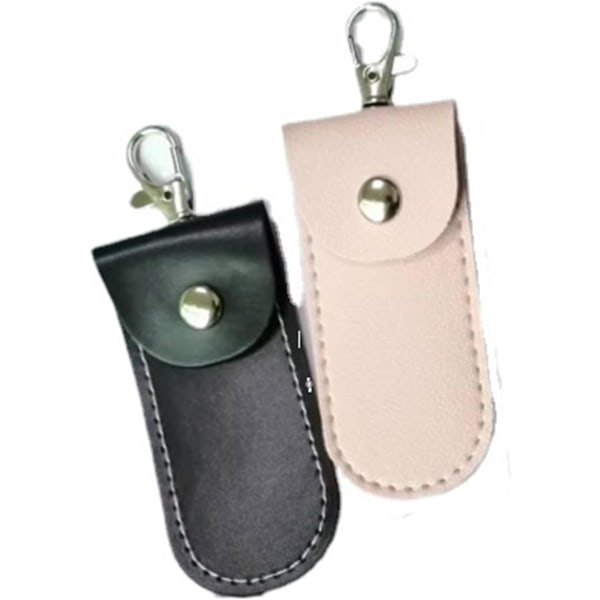 Anti-förlorad USB-minne Läderhållare, 2 st Läder USB-skyddsfodral för Legering Hajspänne Lättviktig Bärbar (Rosa+Svart, 2*Stor)