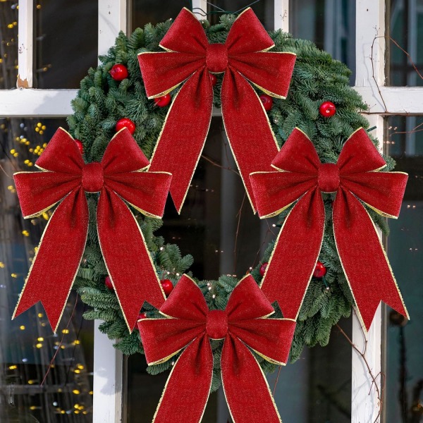 (Vinröd) 2 rullar 2,5 tum 10 yards jul sammetsband dekor
