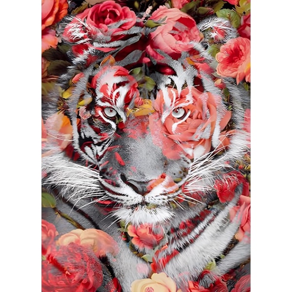 Tiger Diamond painting -maalaussarjat 30x40cm vaaleanpunainen ruusu ja tiikeri, 5D Diamo