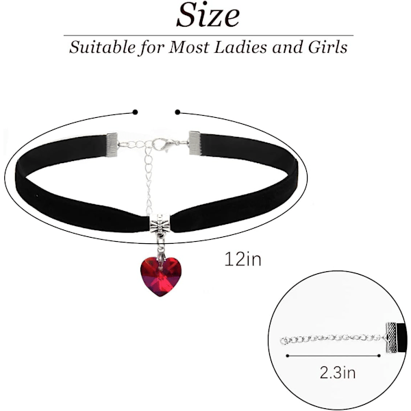 Svart Chokerhalsband för Kvinna Hjärtformad Choker Halsband Justerbart Sammet Choker Mjukt Kragekedja Rött Hjärta Halsband Halloween Cosplay Fest
