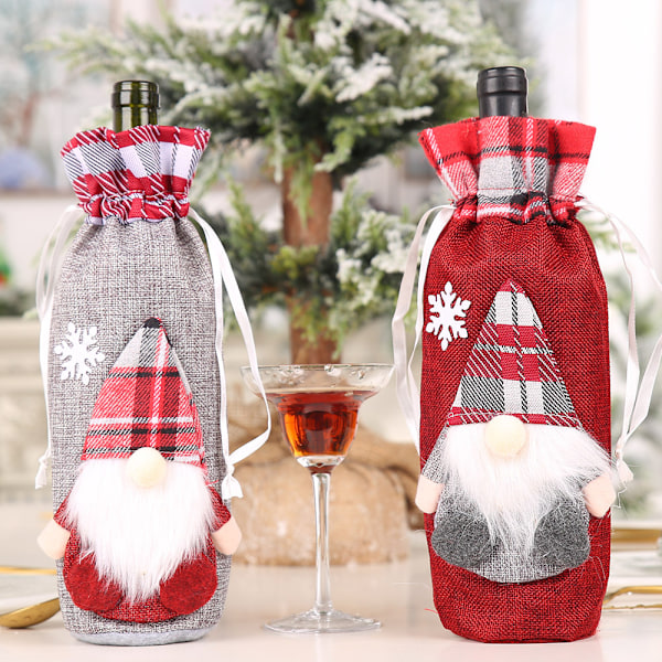 2×Juleposer til vinflasker, rutete linsstil, juleposer