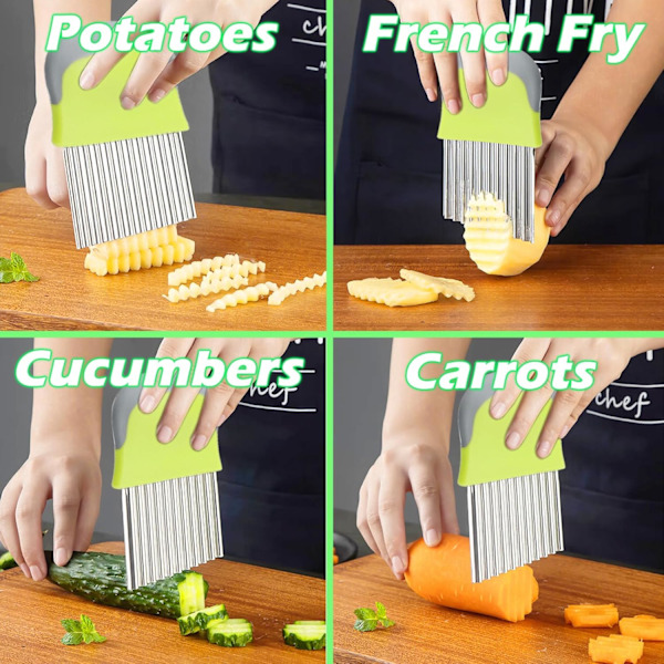 Crinkle Cutter Pommes Frites-Skärare, Mångsidig Potatisskärare för Pommes Frites, Rostfritt Stål Crinkle Cutter för Grönsaker, Manuell Matvågig Hackare Skärare för C