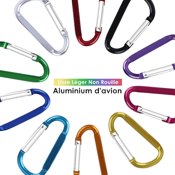 10-pakks Aluminium Karabinhake D-krok Nøkkelring Multifarge