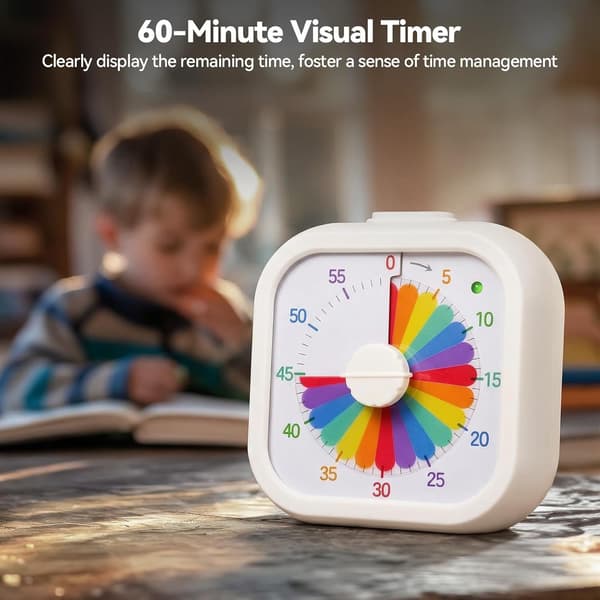 Visuell timer med pausfunktion, 60-minuters Pomodoro-timer för barn, kökstimer, för klassrum, studier, kök, tyst