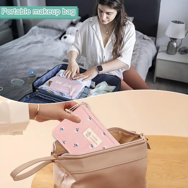 Necessär för kvinnor, litet set med 4 resväskor, tygväska med dragkedja, mini-necessär med tryck