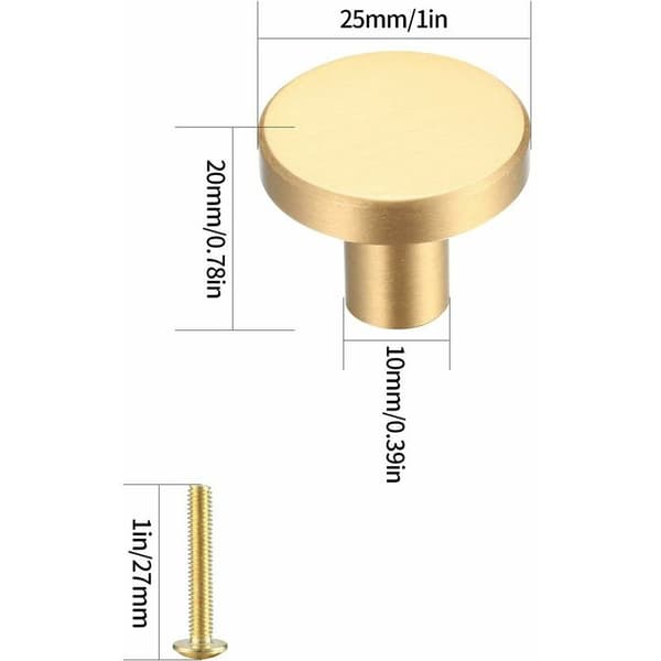 4 stk (25 x 20 mm) Runde Dørknapper i Massivt Messing, Møbelknapper