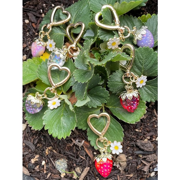 Søt Jordbær Nøkkelring, Veske-Smykker, Kawaii Hjerte Blomst Daisy Nøkkelringer Tilbehør Dekor for Jenter Veske Gave
