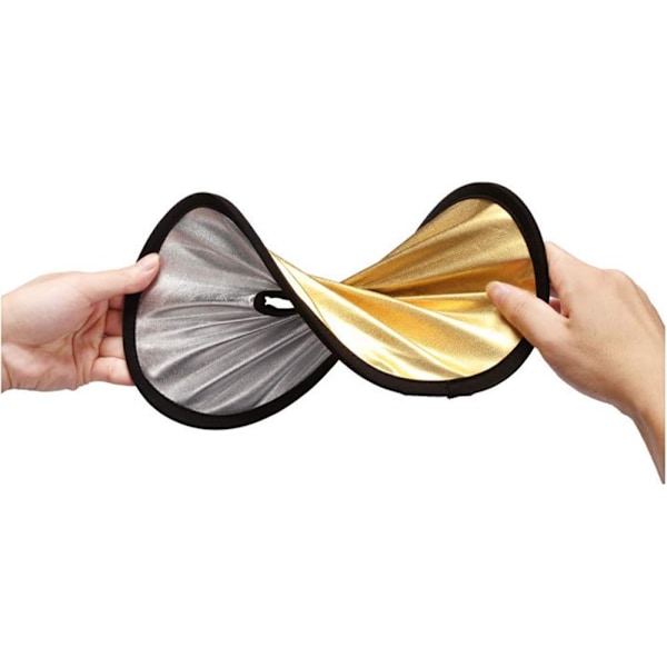 2 i 1 Fotografi Fotoreflektor Hopfällbar Skiva Ljusreflektor Portabel Ihålig Ljusdiffusor DSLR Ljus Linsfäste, 30 CM, Guld/Silver